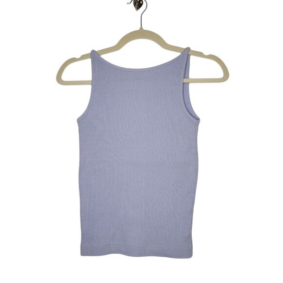 Vintage 80s 90s Idioms High Neck "square" Tank Top Cami Blue Ribbed Mom - Picture 1 of 7